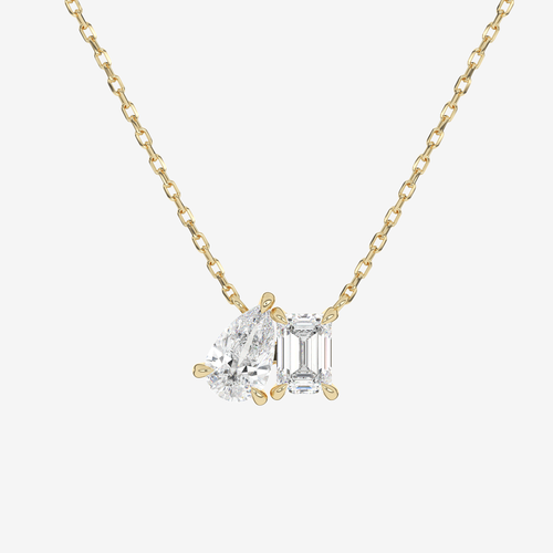 14K Rose Gold Toi et Moi Pear and Emerald Lab Grown Diamond Necklace