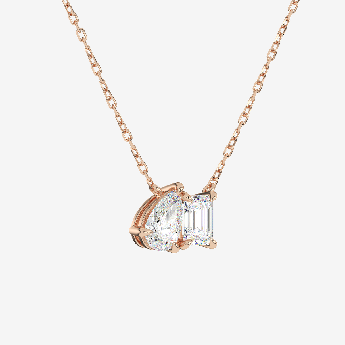 14K Rose Gold Toi et Moi Pear and Emerald Lab Grown Diamond Necklace