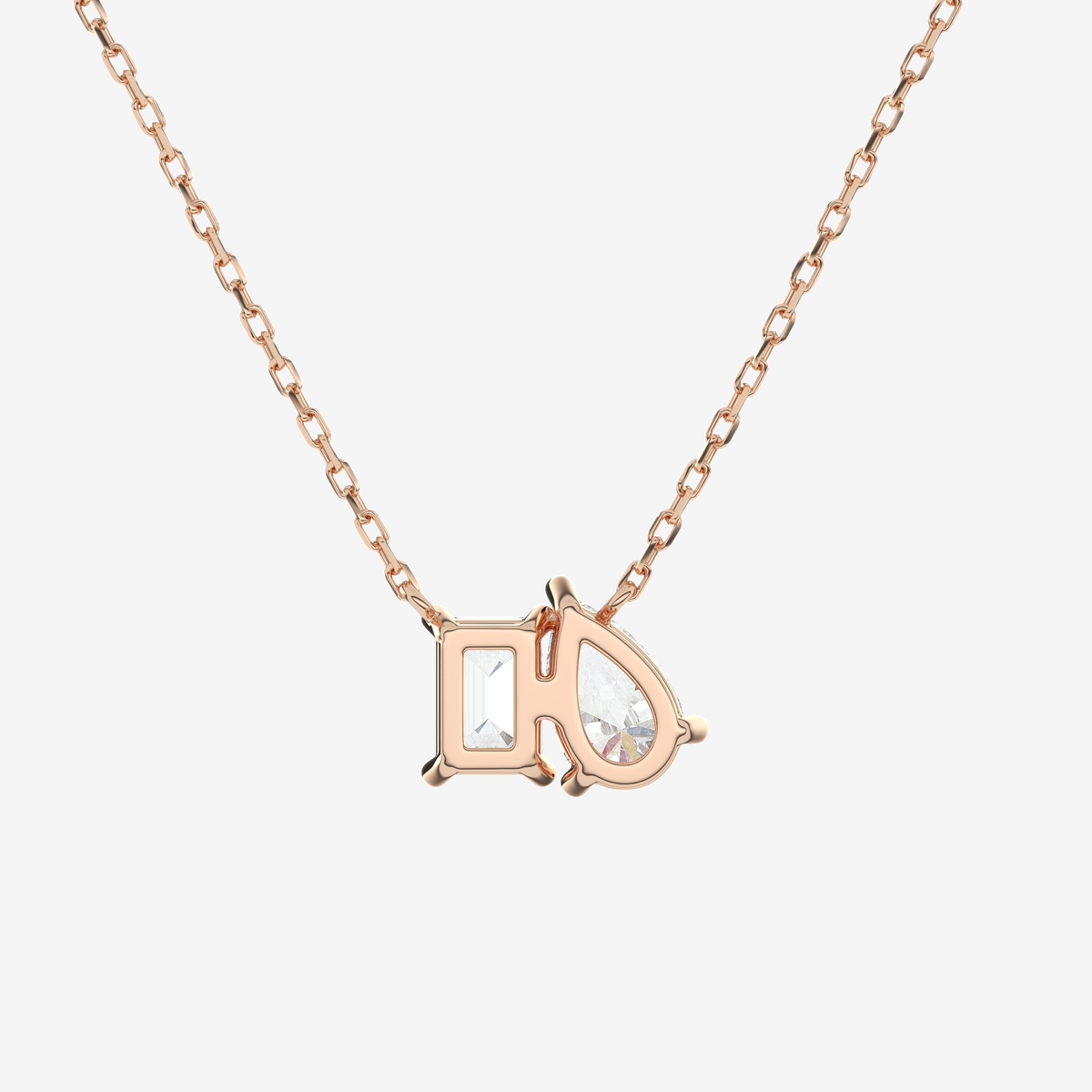 14K Rose Gold Toi et Moi Pear and Emerald Lab Grown Diamond Necklace