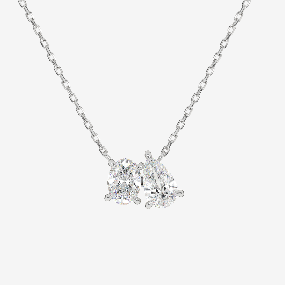 Platinum Toi et Moi Oval and Pear Lab Grown Diamond Necklace