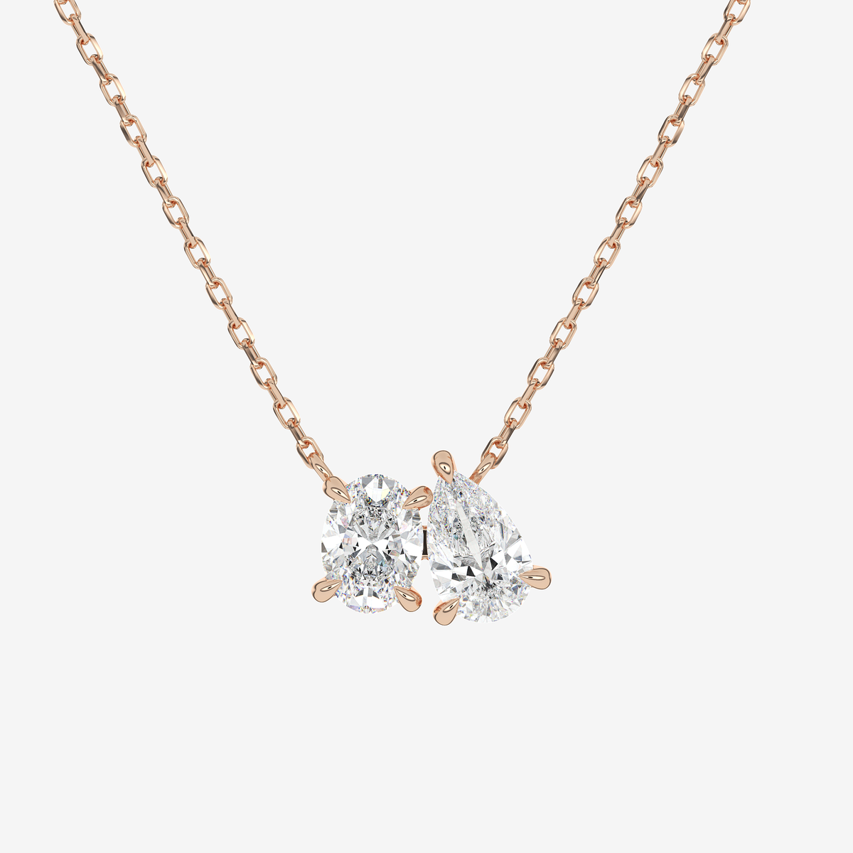14K Rose Gold Toi et Moi Oval and Pear Lab Grown Diamond Necklace
