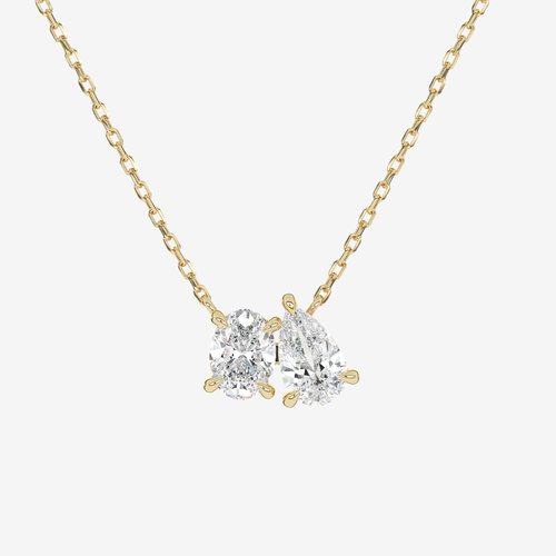 14K Rose Gold Toi et Moi Oval and Pear Lab Grown Diamond Necklace