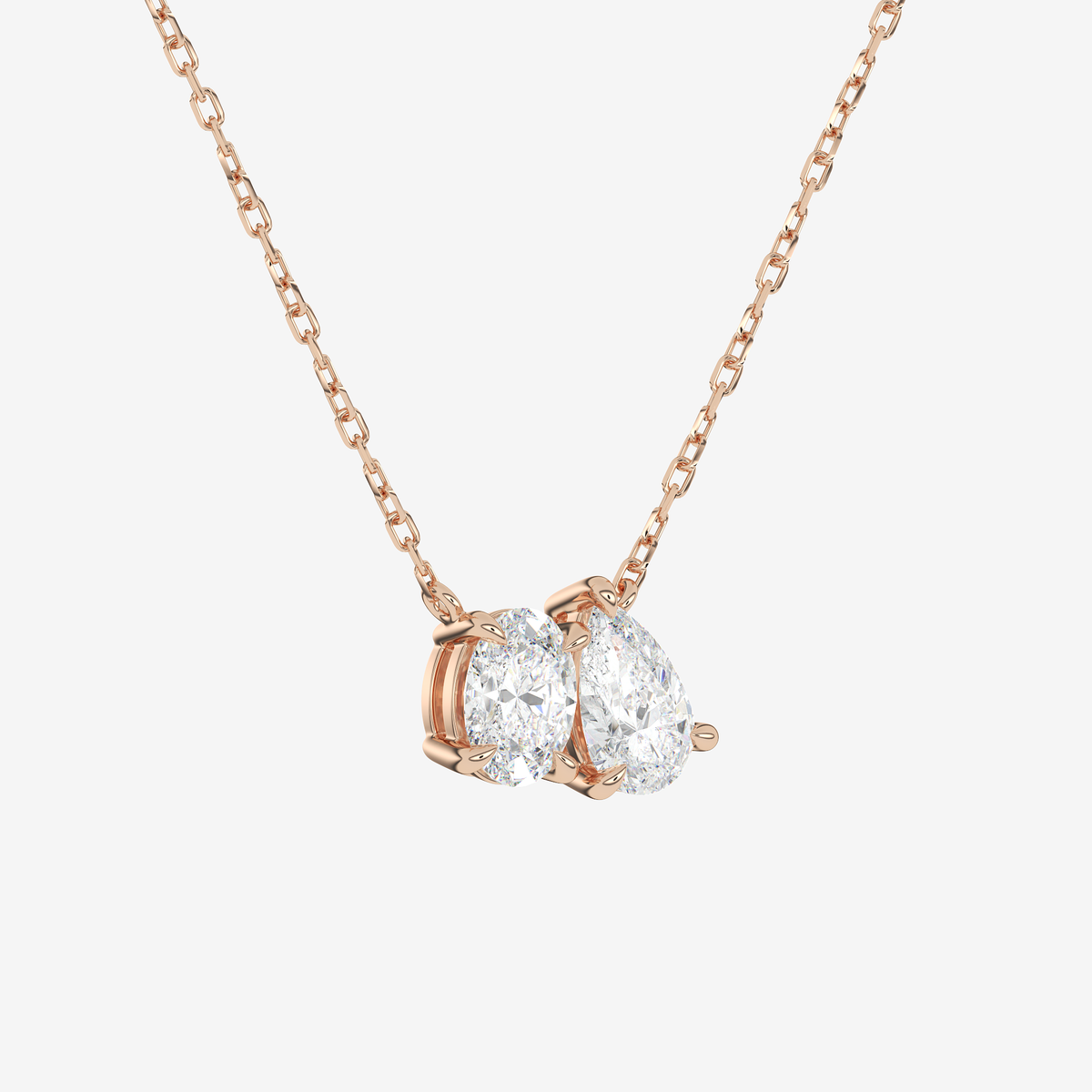 14K Rose Gold Toi et Moi Oval and Pear Lab Grown Diamond Necklace