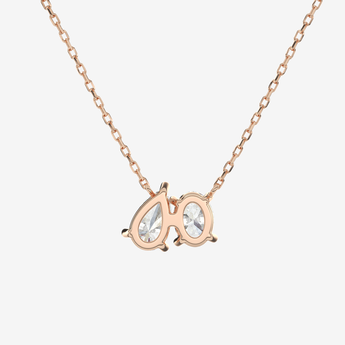 14K Rose Gold Toi et Moi Oval and Pear Lab Grown Diamond Necklace