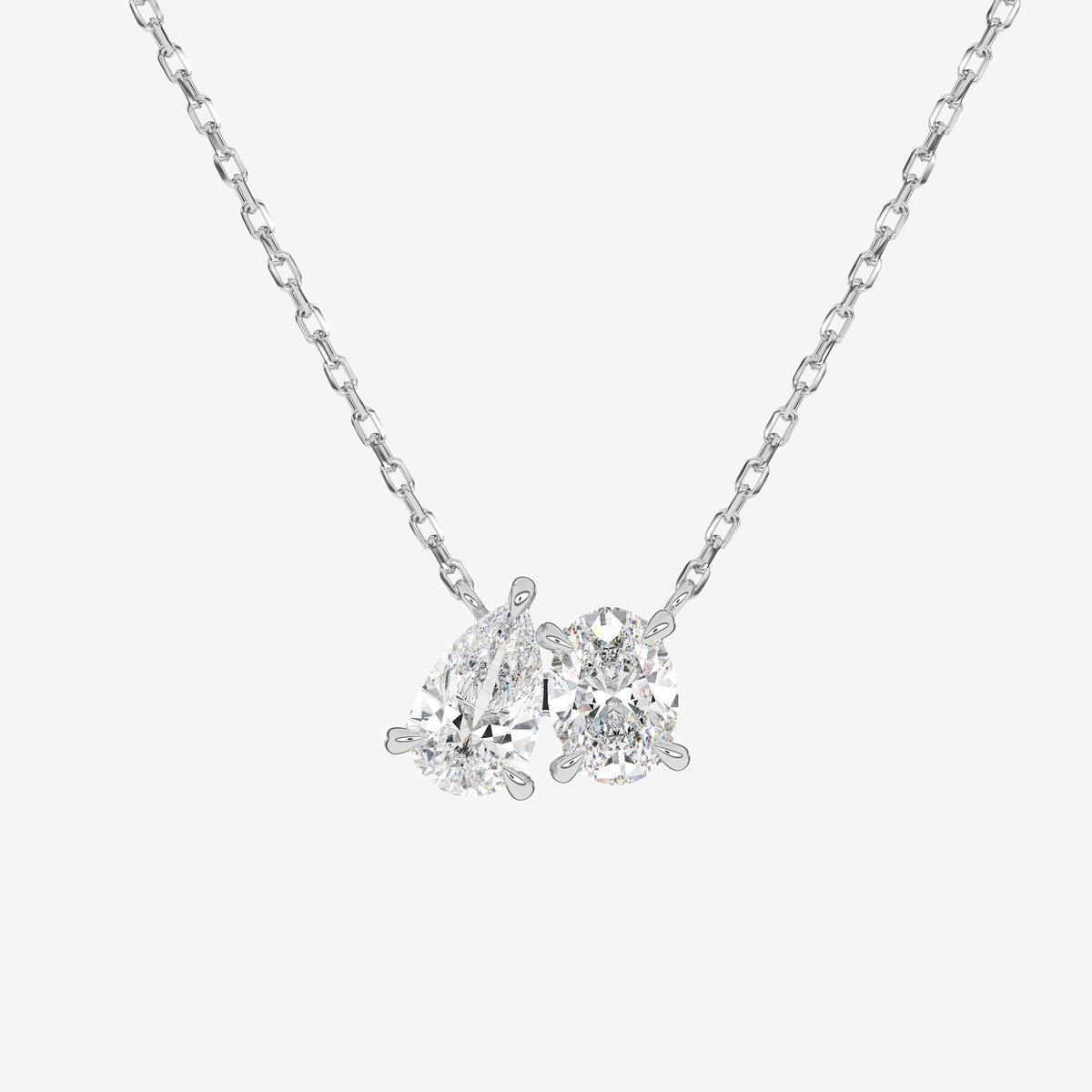 Platinum Toi et Moi Pear and Oval Lab Grown Diamond Necklace