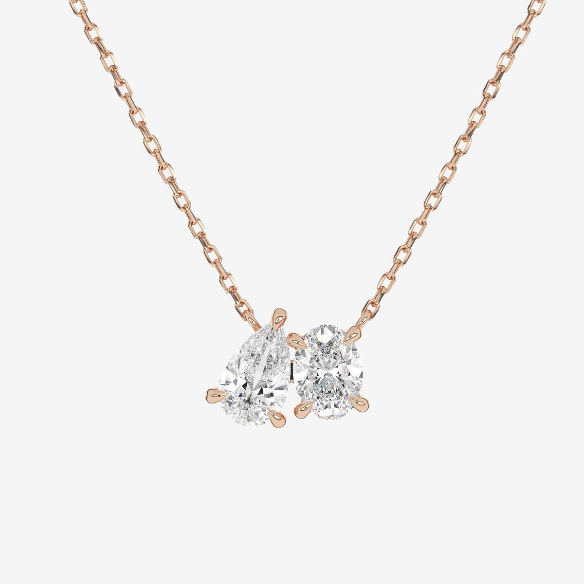 14K Rose Gold Toi et Moi Pear and Oval Lab Grown Diamond Necklace