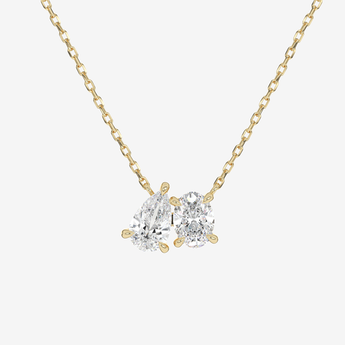 14K Rose Gold Toi et Moi Pear and Oval Lab Grown Diamond Necklace