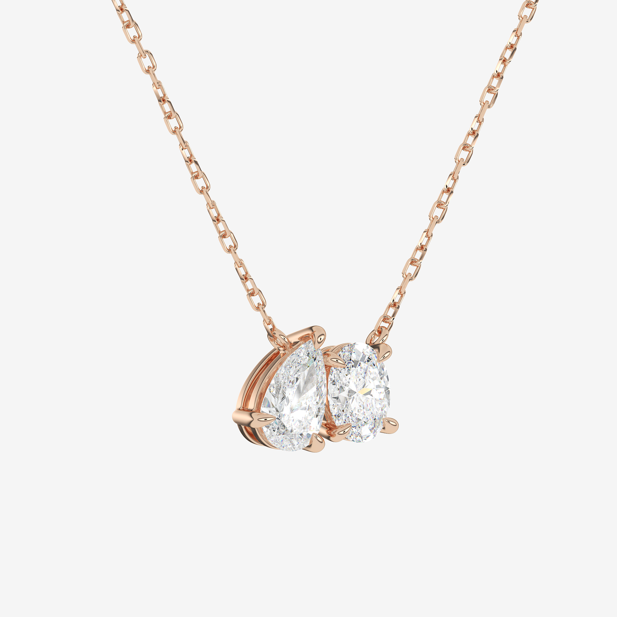 14K Rose Gold Toi et Moi Pear and Oval Lab Grown Diamond Necklace