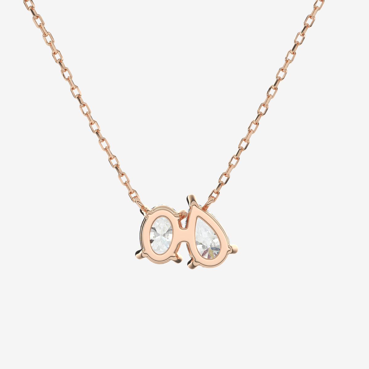 14K Rose Gold Toi et Moi Pear and Oval Lab Grown Diamond Necklace