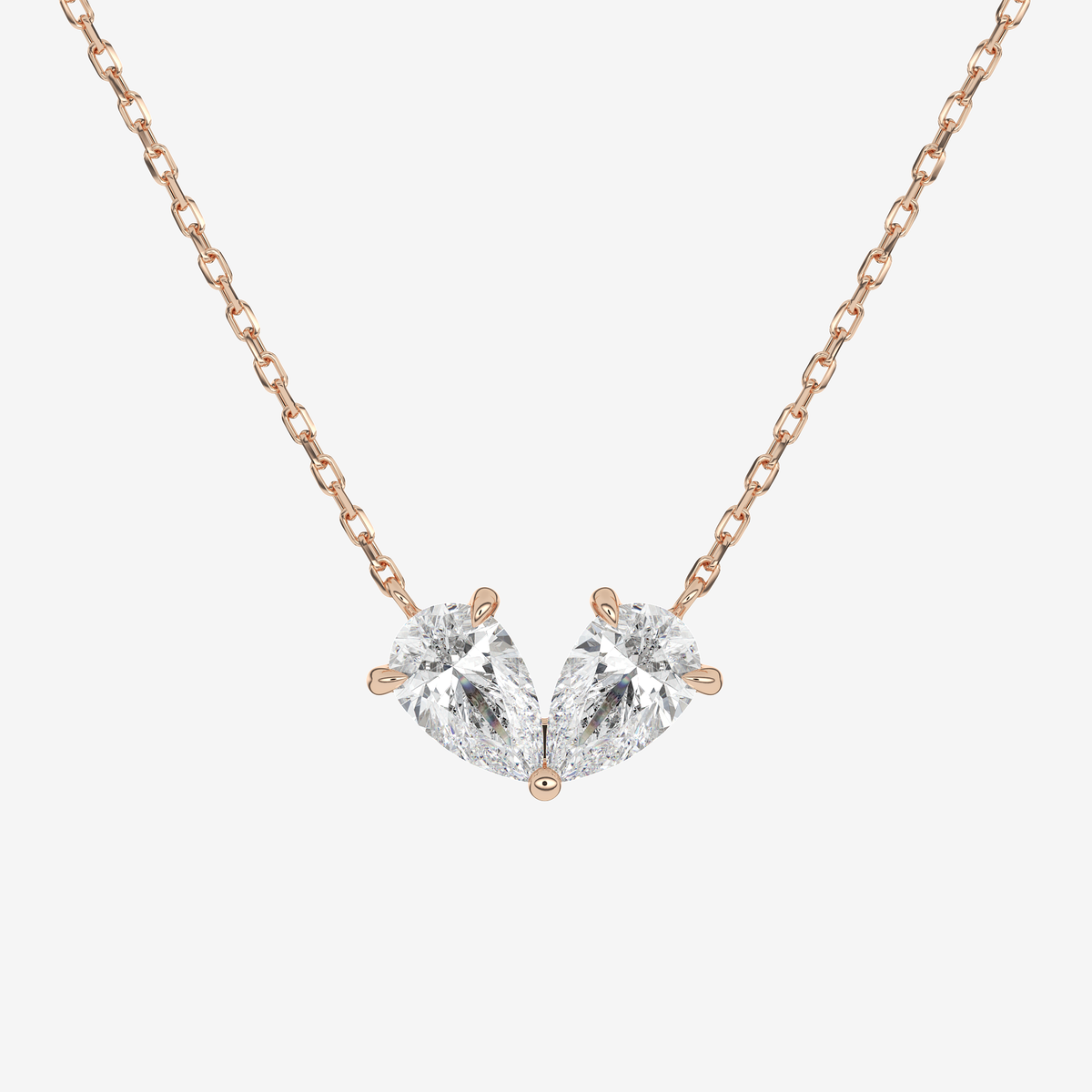 14K Rose Gold Toi et Moi Double Inverted Pear Lab Grown Diamond Necklace