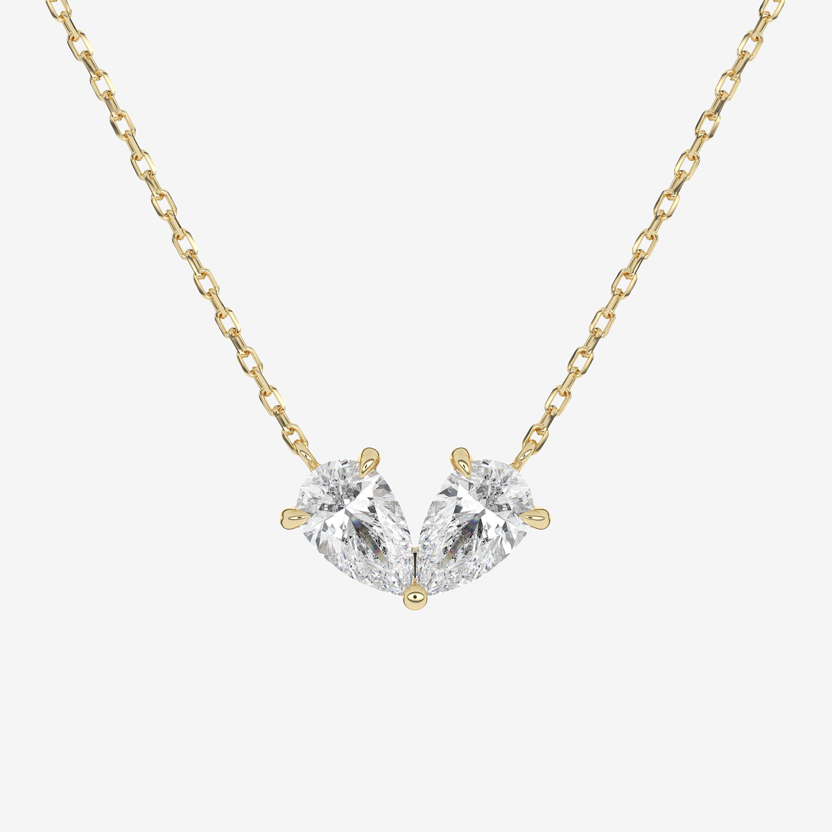 14K Rose Gold Toi et Moi Double Inverted Pear Lab Grown Diamond Necklace