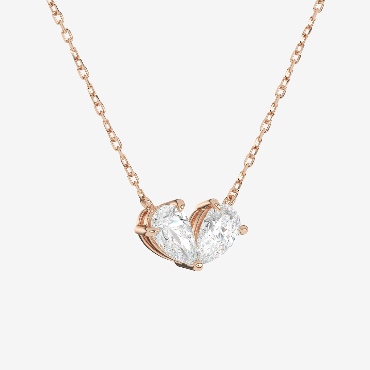 14K Rose Gold Toi et Moi Double Inverted Pear Lab Grown Diamond Necklace