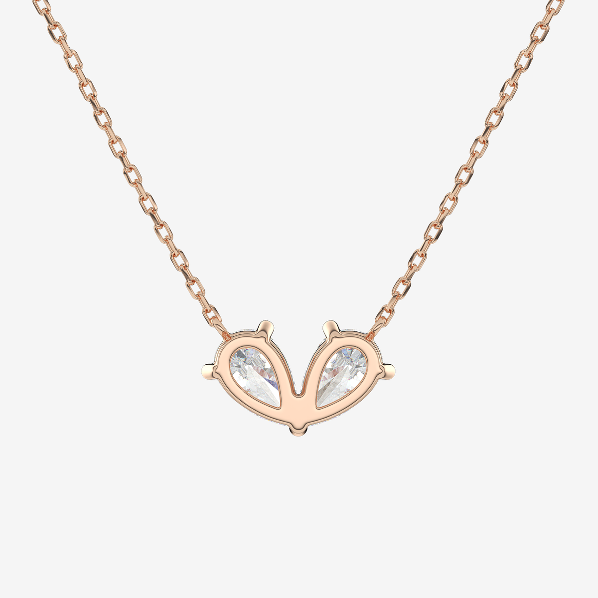 14K Rose Gold Toi et Moi Double Inverted Pear Lab Grown Diamond Necklace