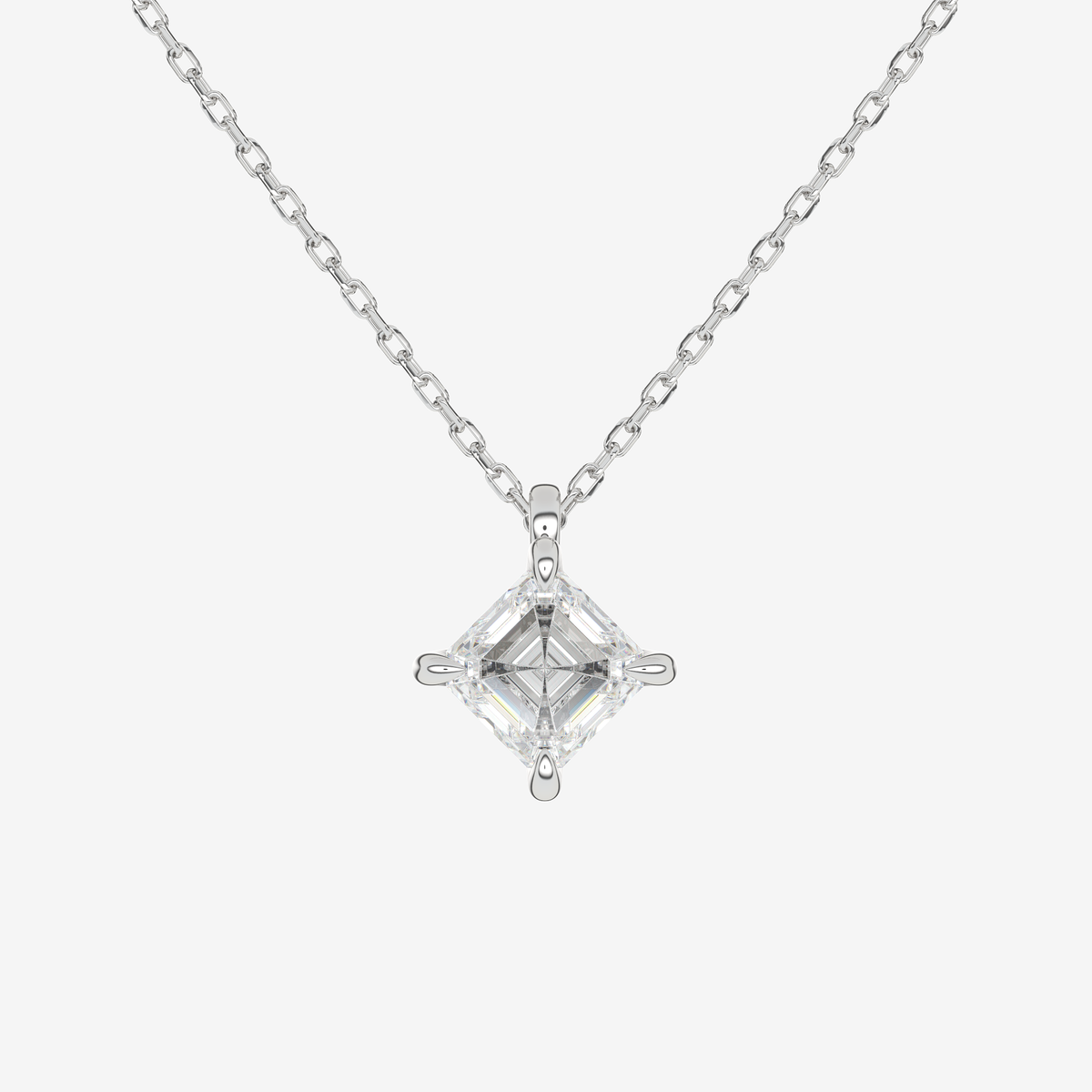 14K White Gold Asscher Solitaire Lab Grown Diamond Pendant Necklace