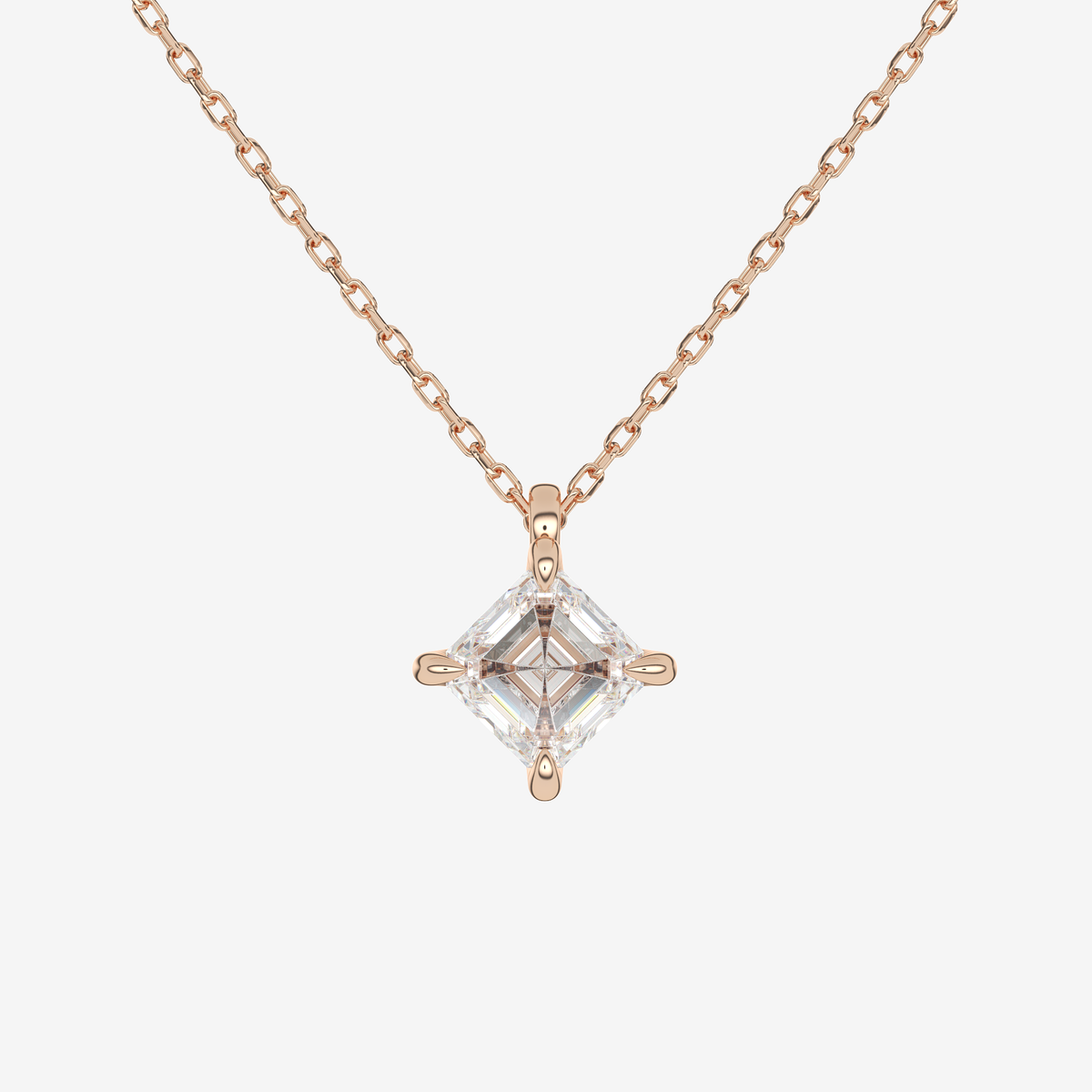 14K Rose Gold Asscher Solitaire Lab Grown Diamond Pendant Necklace