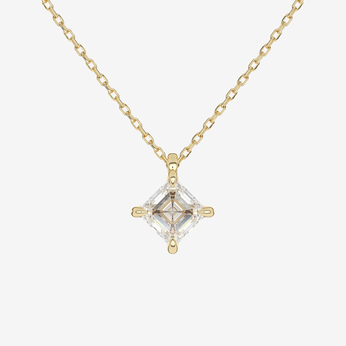 14K Rose Gold Asscher Solitaire Lab Grown Diamond Pendant Necklace