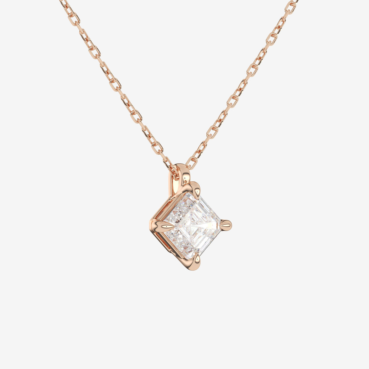 14K Rose Gold Asscher Solitaire Lab Grown Diamond Pendant Necklace
