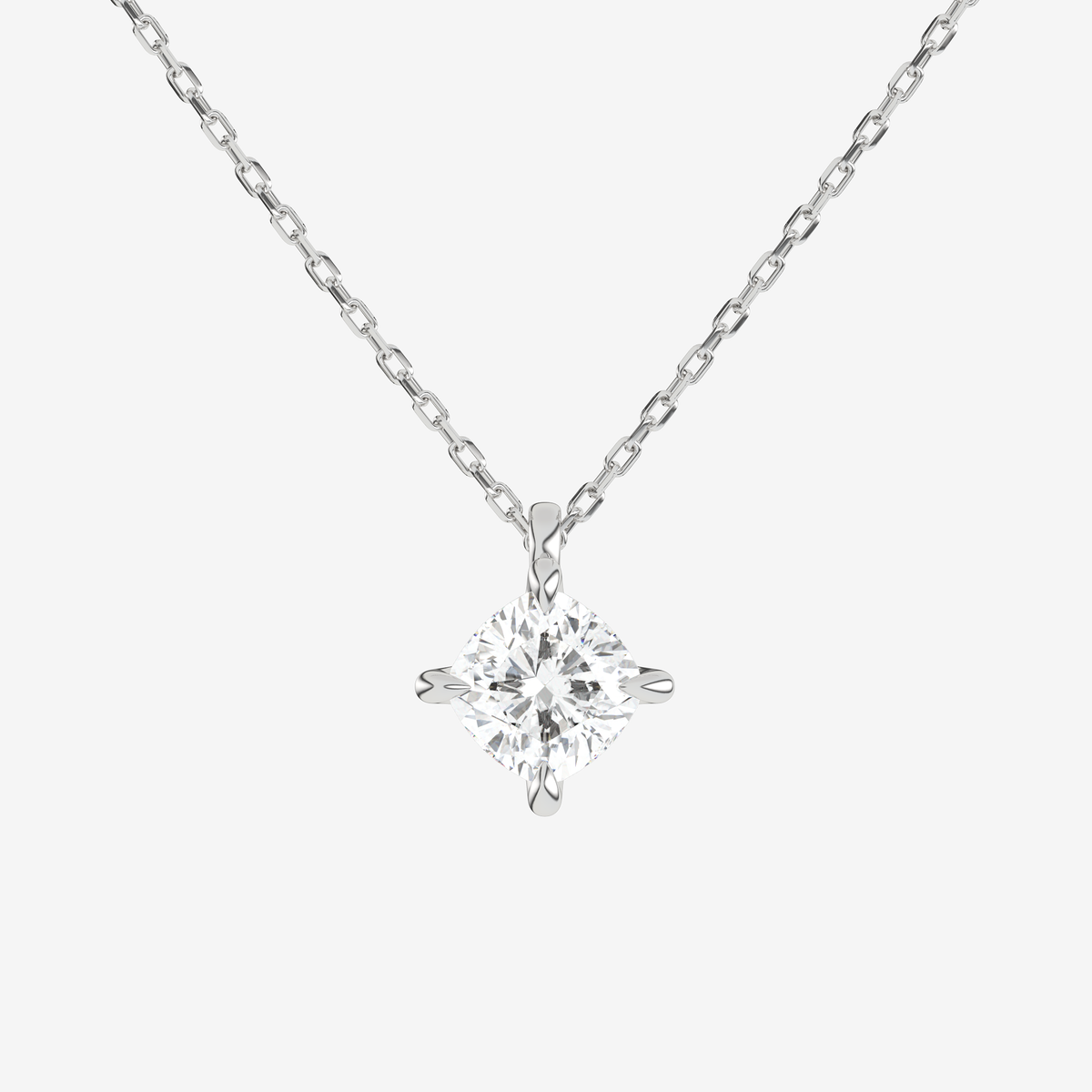 14K White Gold Cushion Solitaire Lab Grown Diamond Pendant Necklace