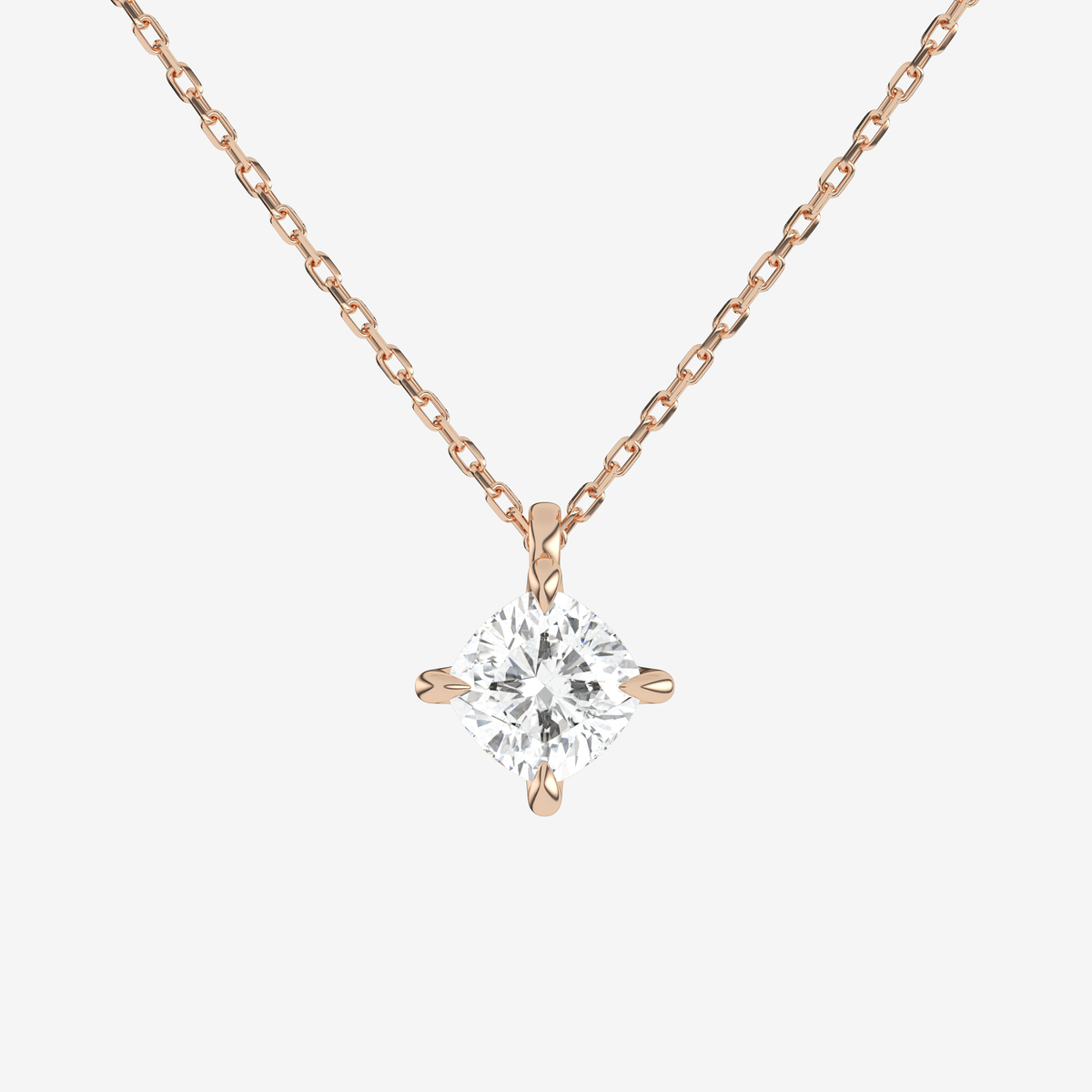14K Rose Gold Cushion Solitaire Lab Grown Diamond Pendant Necklace