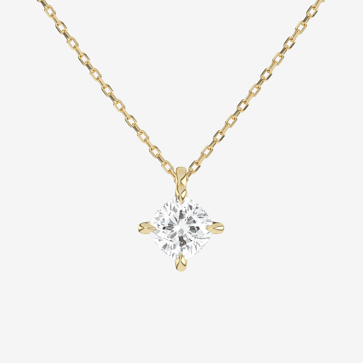 14K Rose Gold Cushion Solitaire Lab Grown Diamond Pendant Necklace