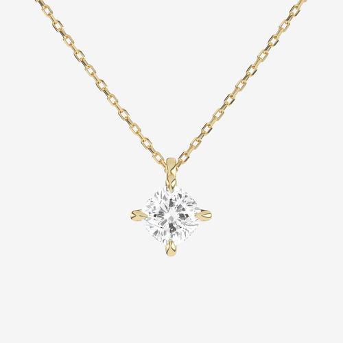 14K Rose Gold Cushion Solitaire Lab Grown Diamond Pendant Necklace