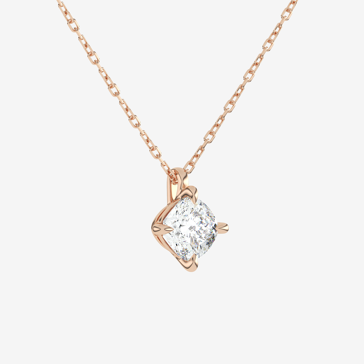 14K Rose Gold Cushion Solitaire Lab Grown Diamond Pendant Necklace