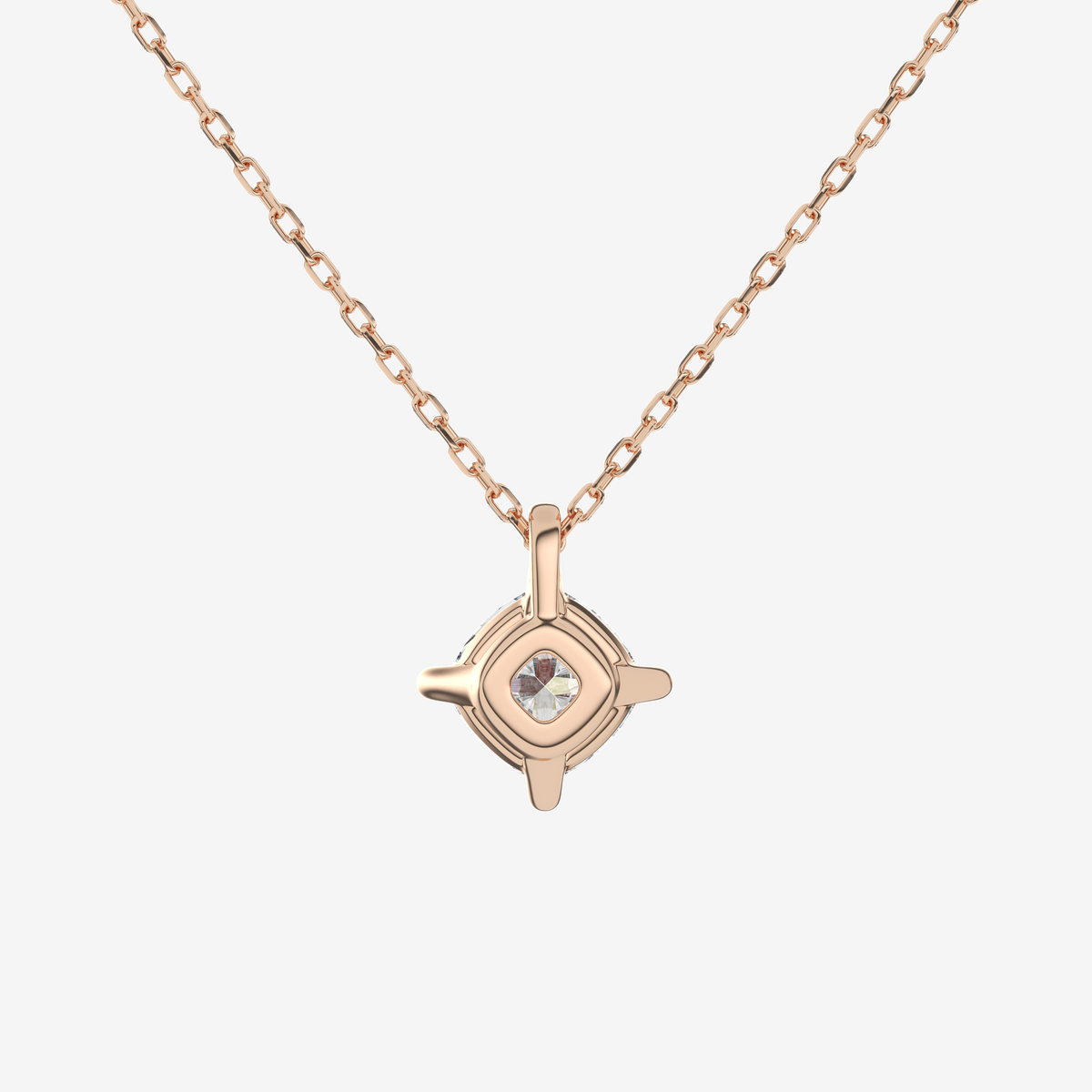 14K Rose Gold Cushion Solitaire Lab Grown Diamond Pendant Necklace
