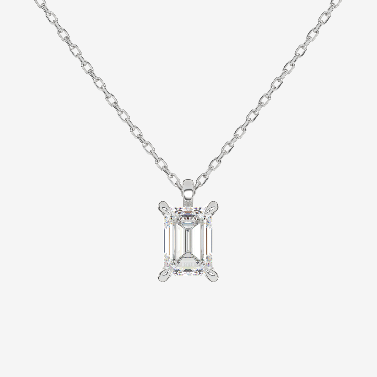 Platinum Emerald Solitaire Lab Grown Diamond Pendant Necklace