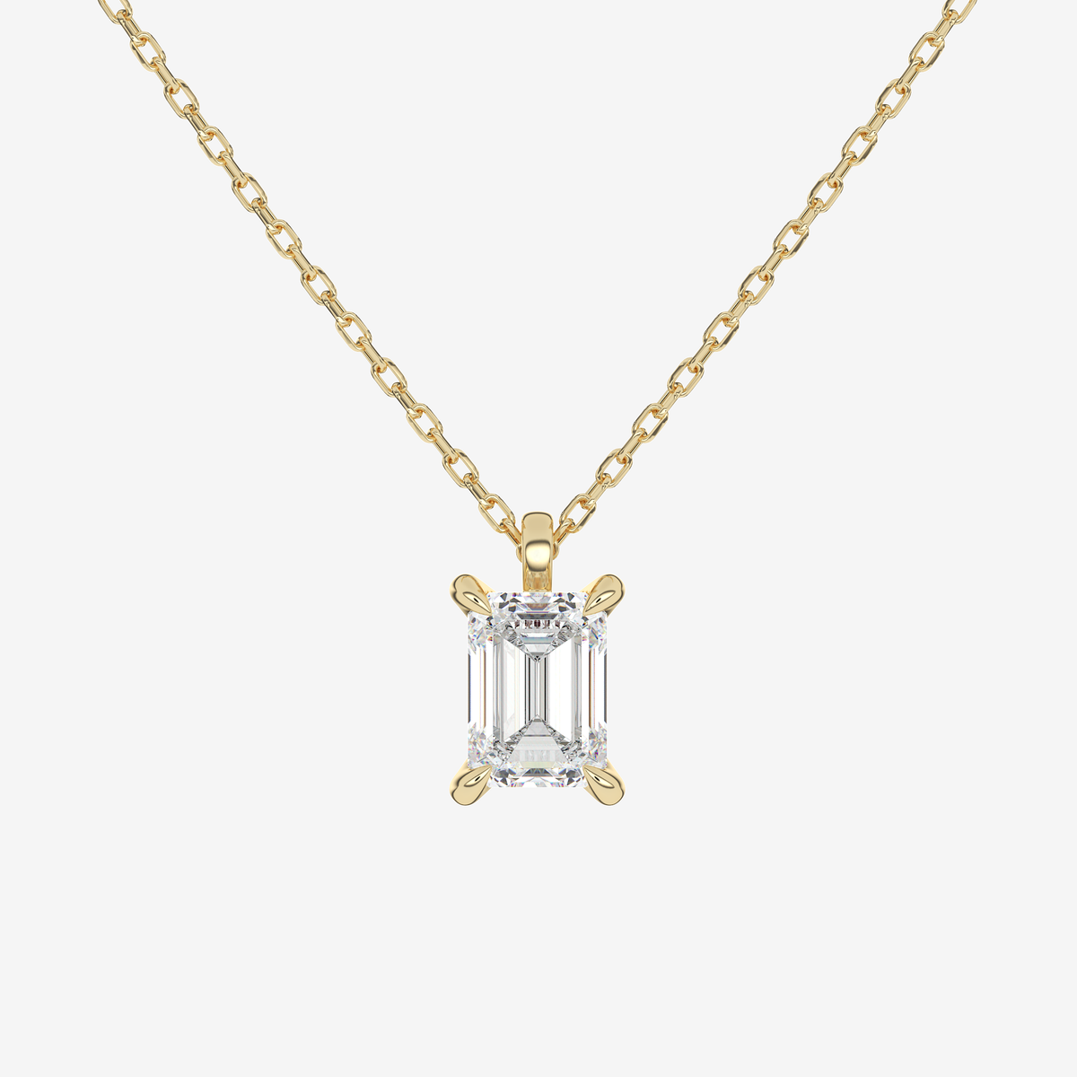 14K Rose Gold Emerald Solitaire Lab Grown Diamond Pendant Necklace