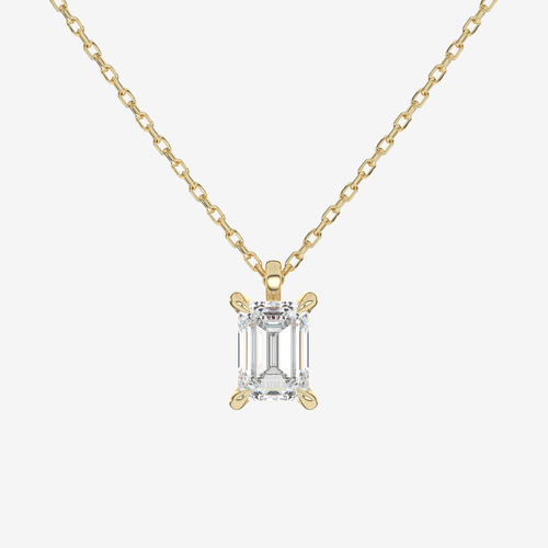 14K Rose Gold Emerald Solitaire Lab Grown Diamond Pendant Necklace