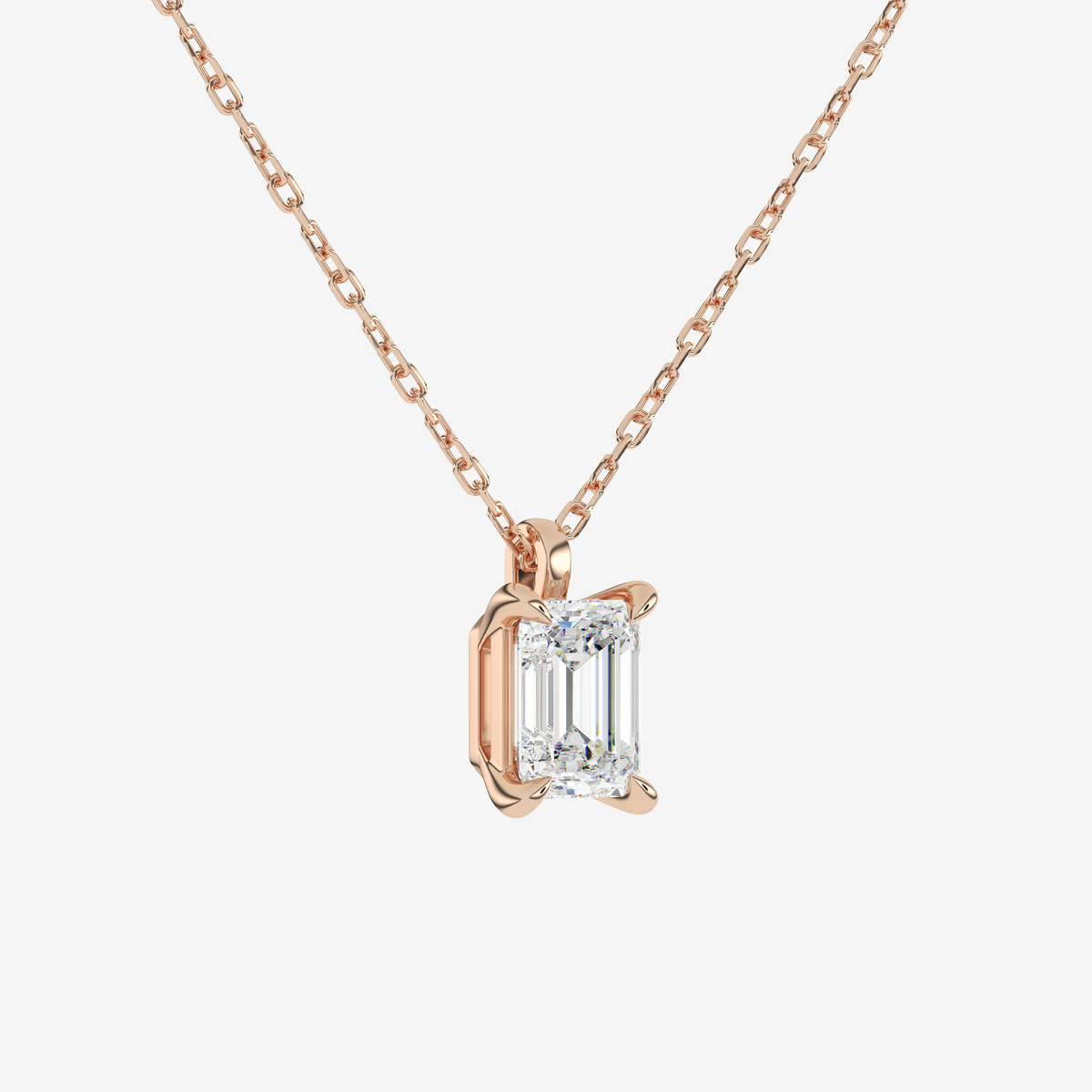 14K Rose Gold Emerald Solitaire Lab Grown Diamond Pendant Necklace