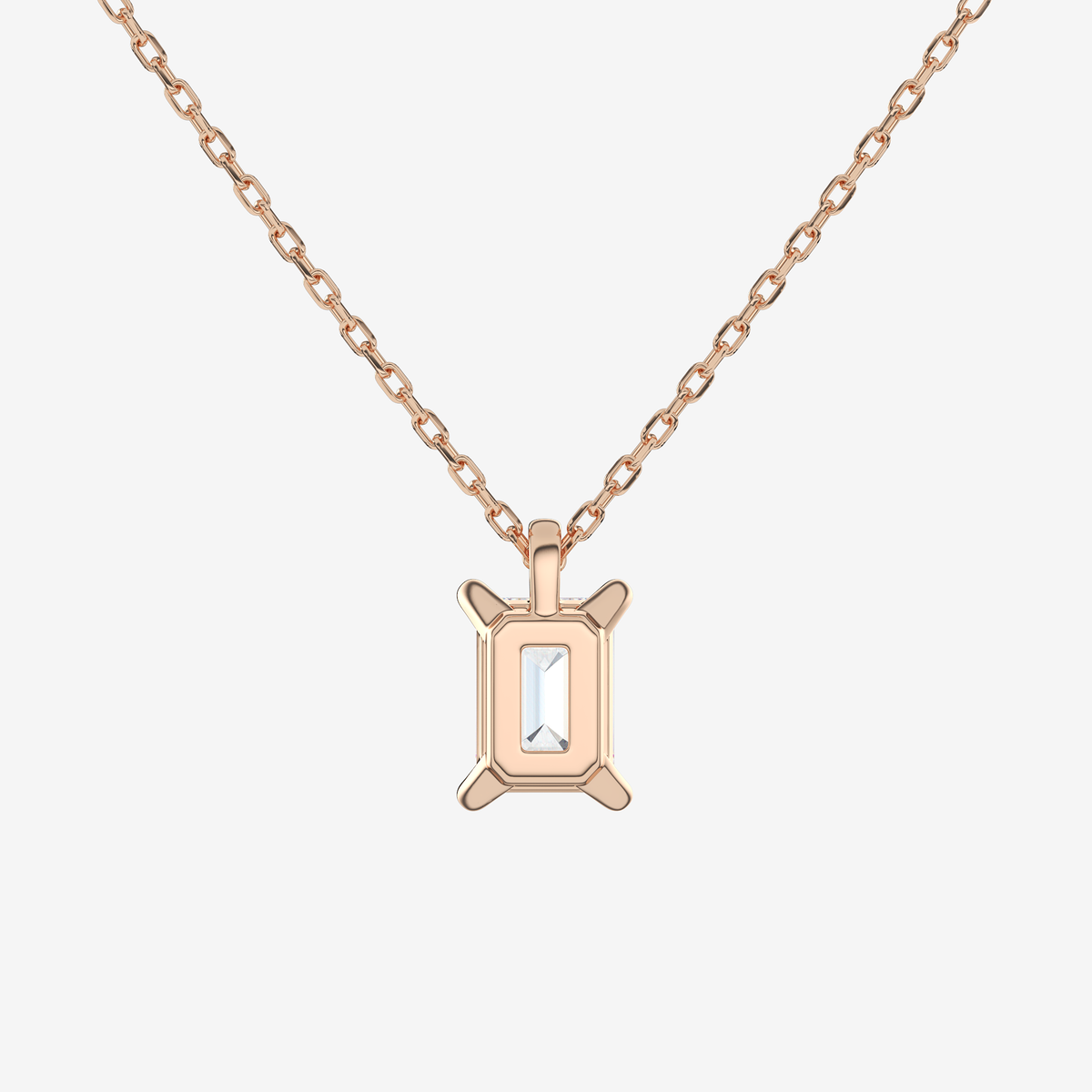 14K Rose Gold Emerald Solitaire Lab Grown Diamond Pendant Necklace