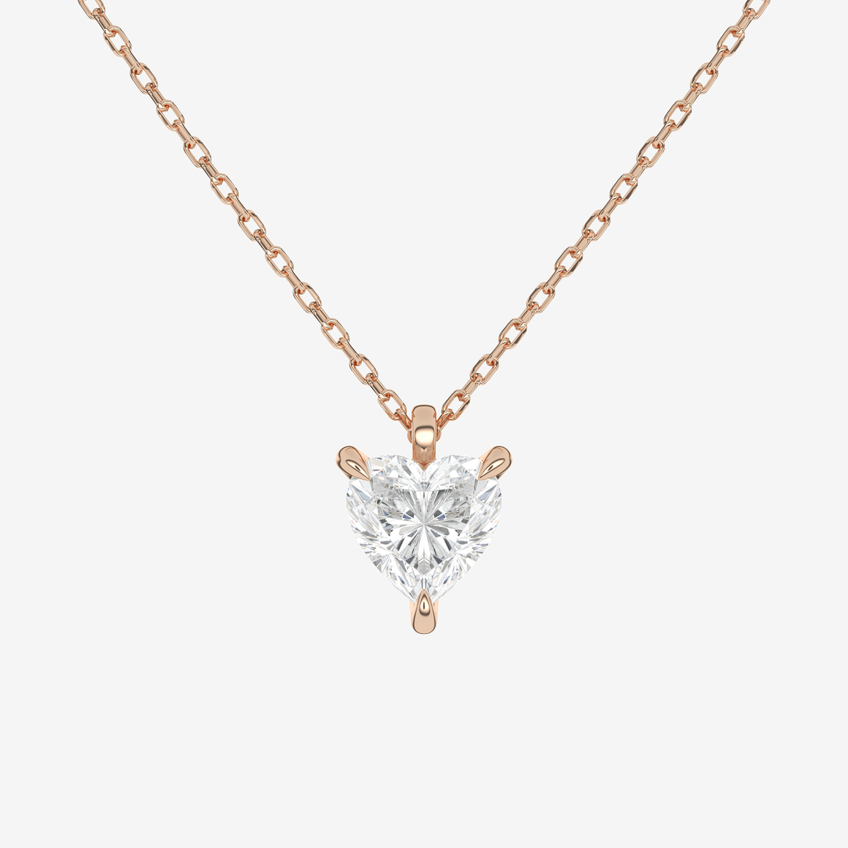 14K Rose Gold Heart Solitaire Lab Grown Diamond Pendant Necklace