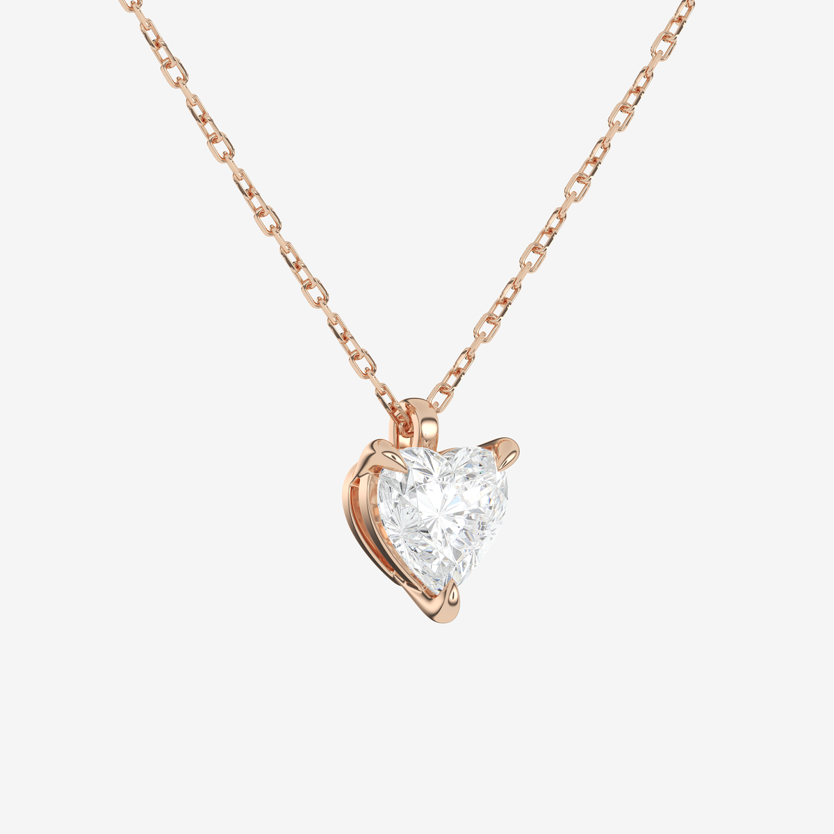 14K Rose Gold Heart Solitaire Lab Grown Diamond Pendant Necklace