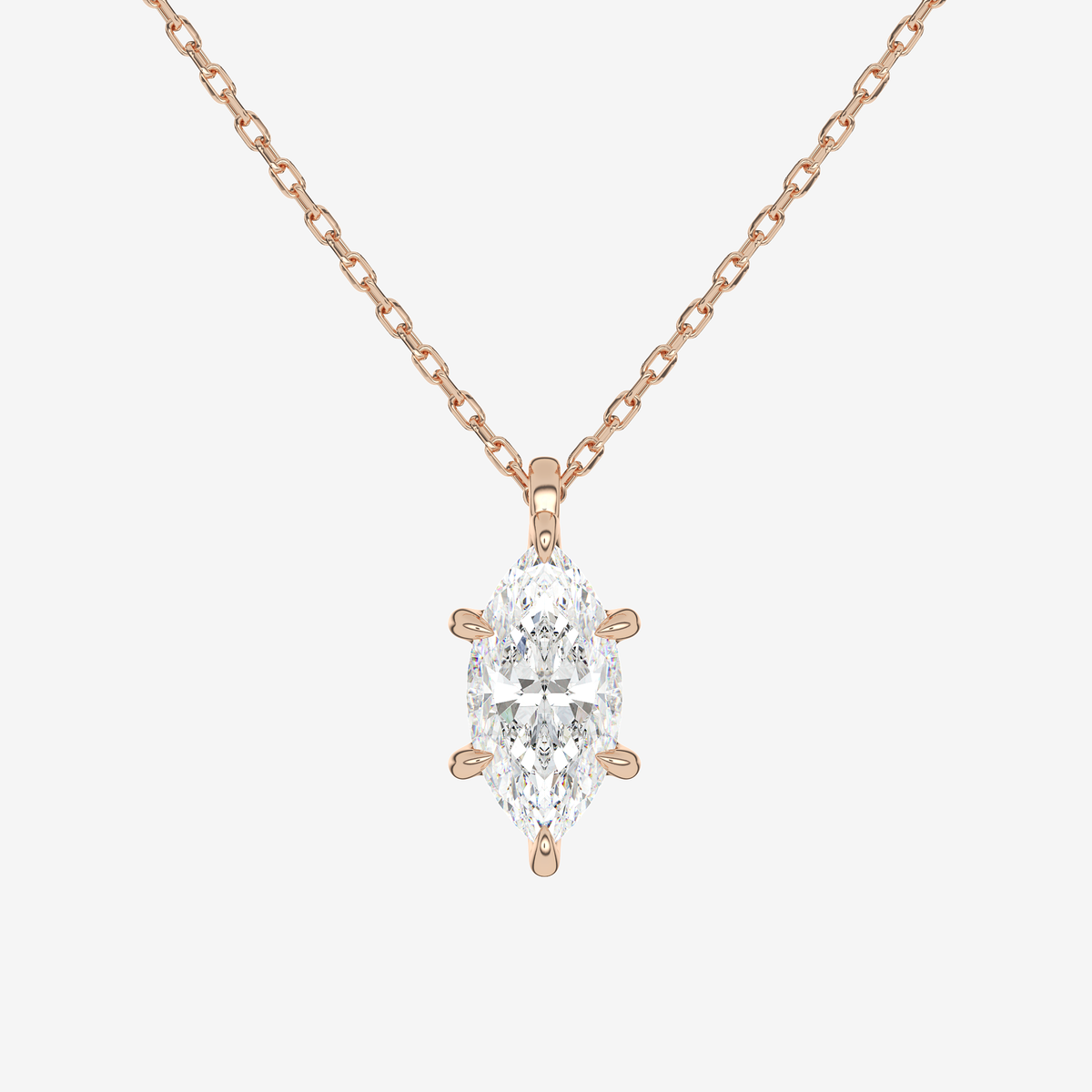 14K Rose Gold Marquise Solitaire Lab Grown Diamond Pendant Necklace