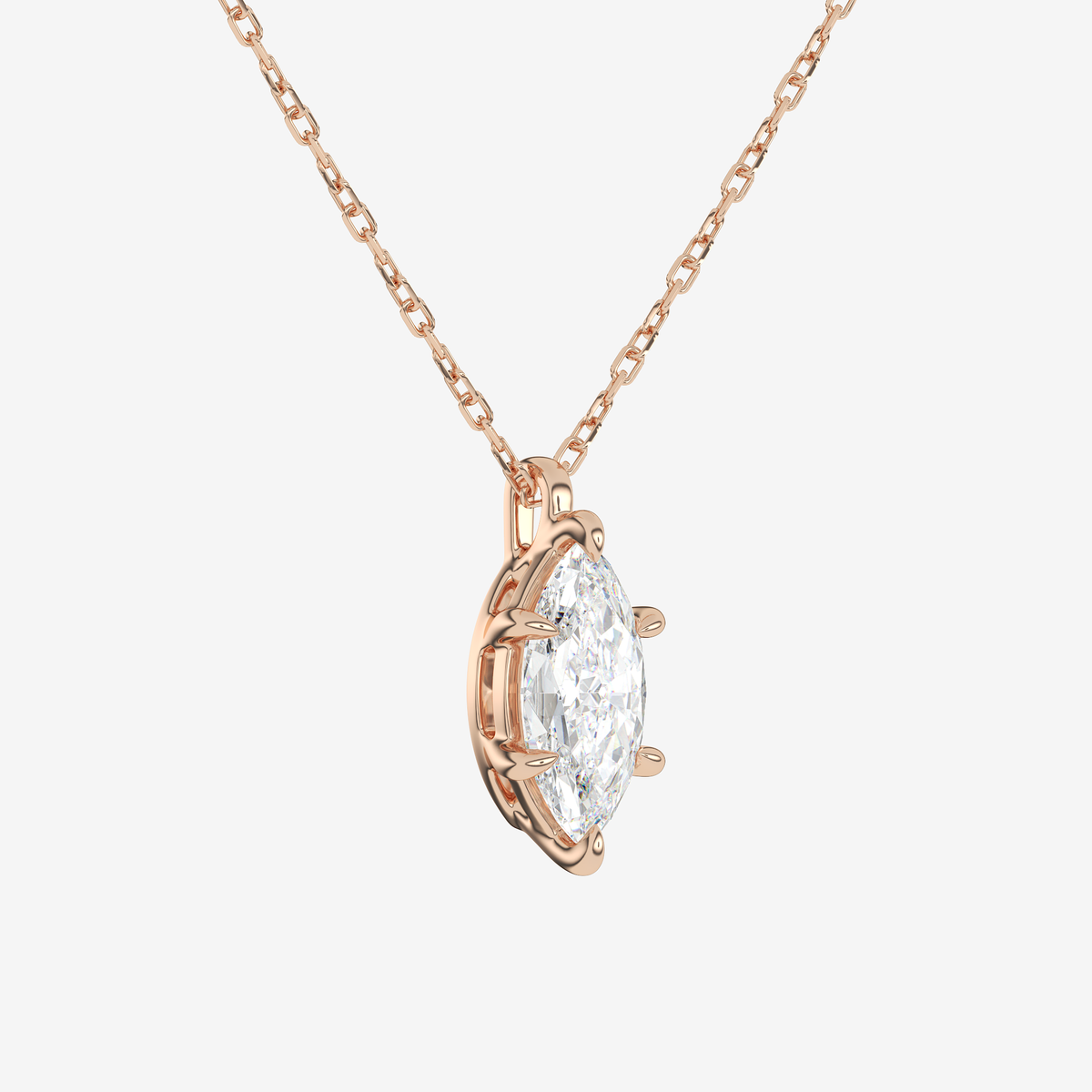 14K Rose Gold Marquise Solitaire Lab Grown Diamond Pendant Necklace
