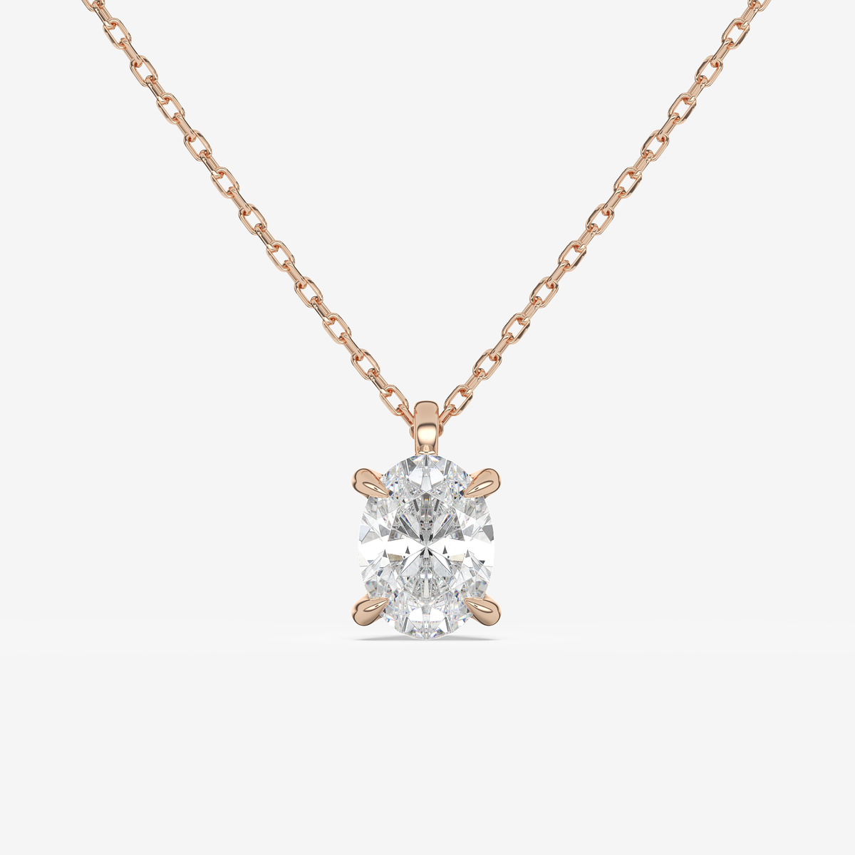 14K Rose Gold Oval Solitaire Lab Grown Diamond Pendant Necklace