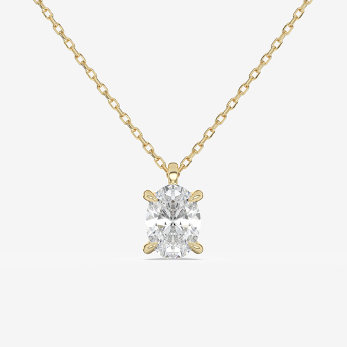 14K Rose Gold Oval Solitaire Lab Grown Diamond Pendant Necklace