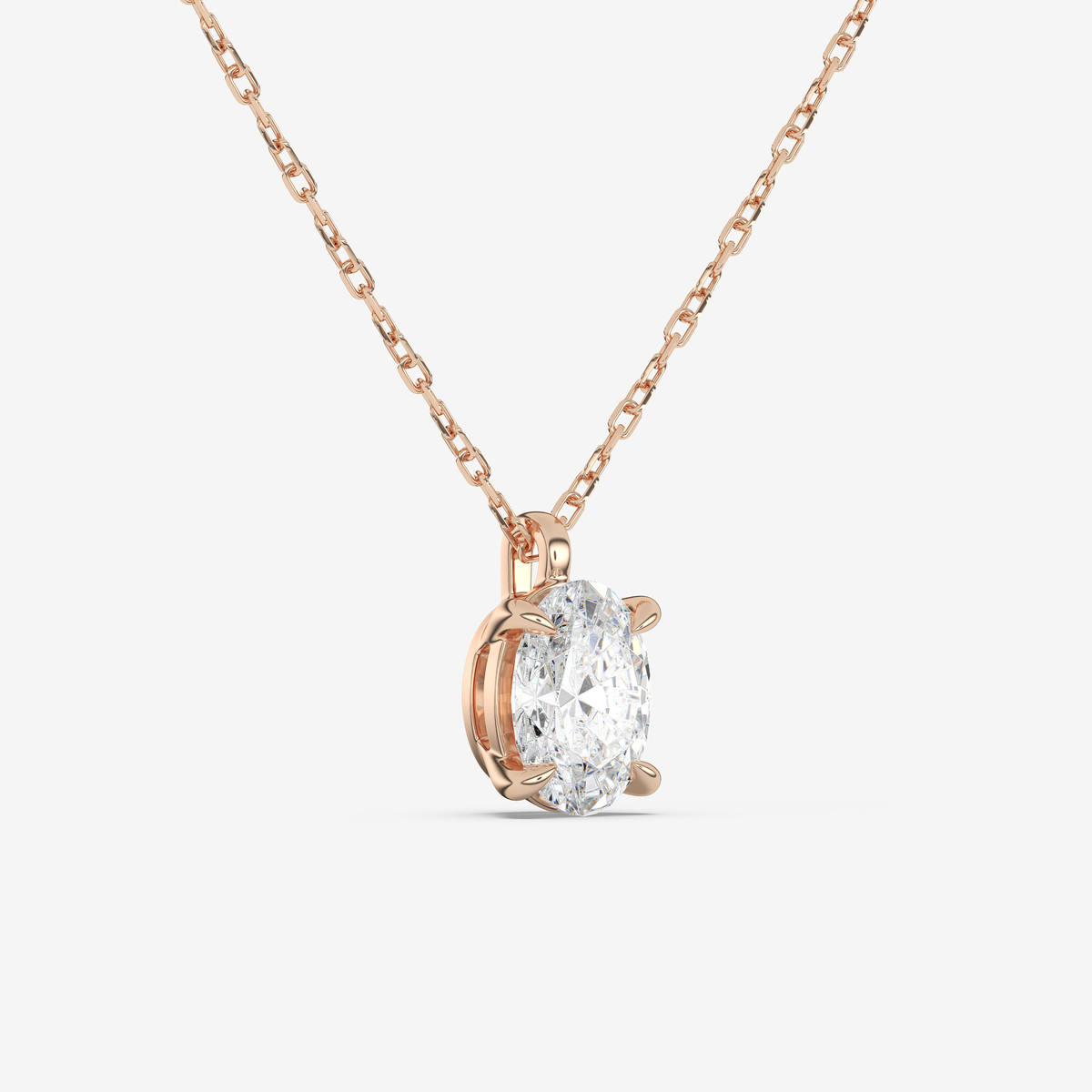 14K Rose Gold Oval Solitaire Lab Grown Diamond Pendant Necklace