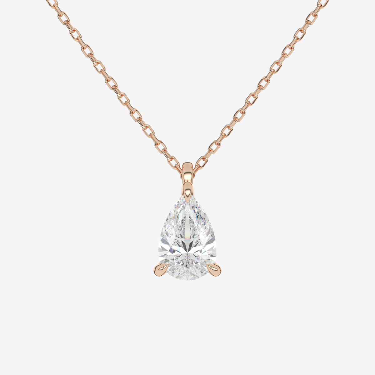 14K Rose Gold Pear Solitaire Lab Grown Diamond Pendant Necklace