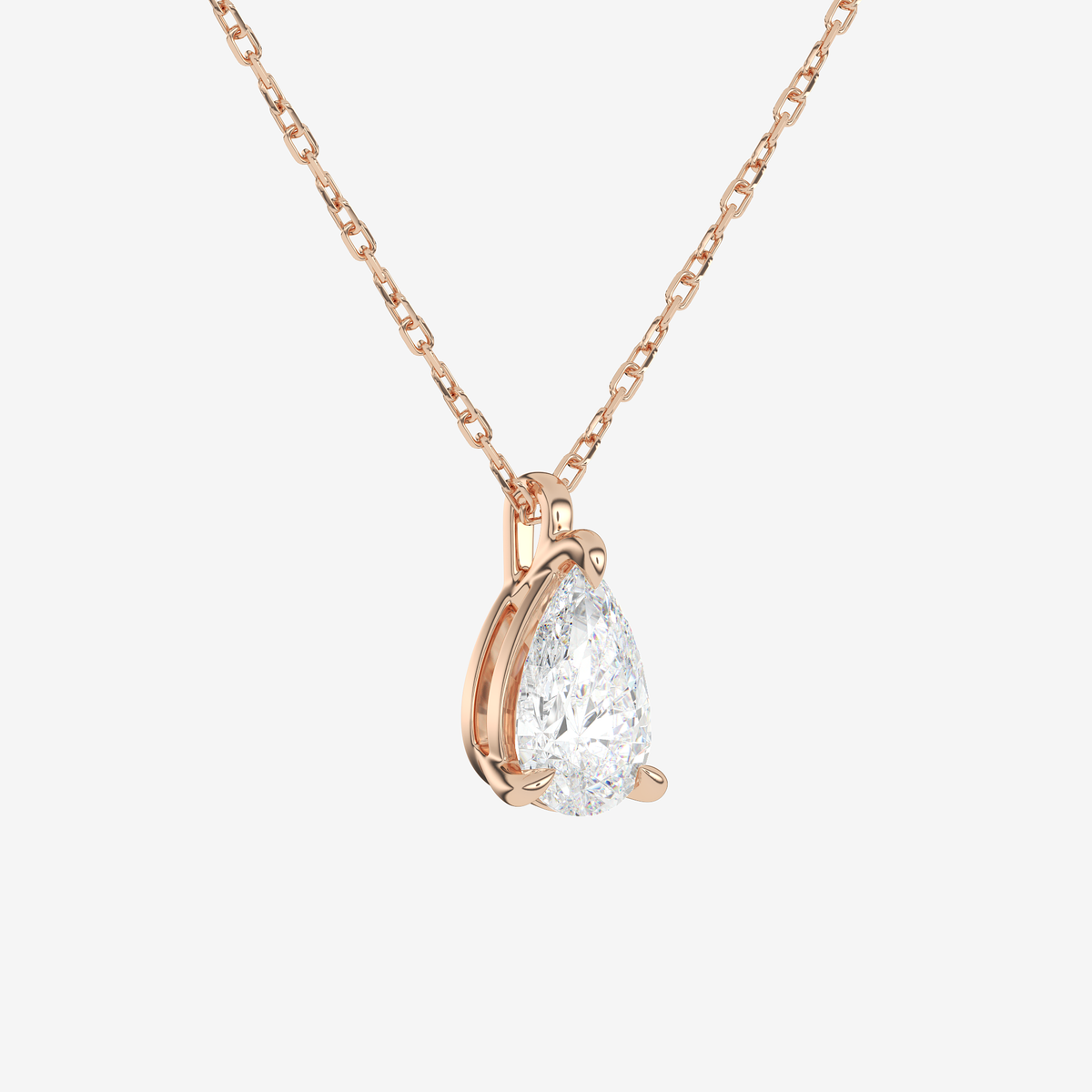 14K Rose Gold Pear Solitaire Lab Grown Diamond Pendant Necklace