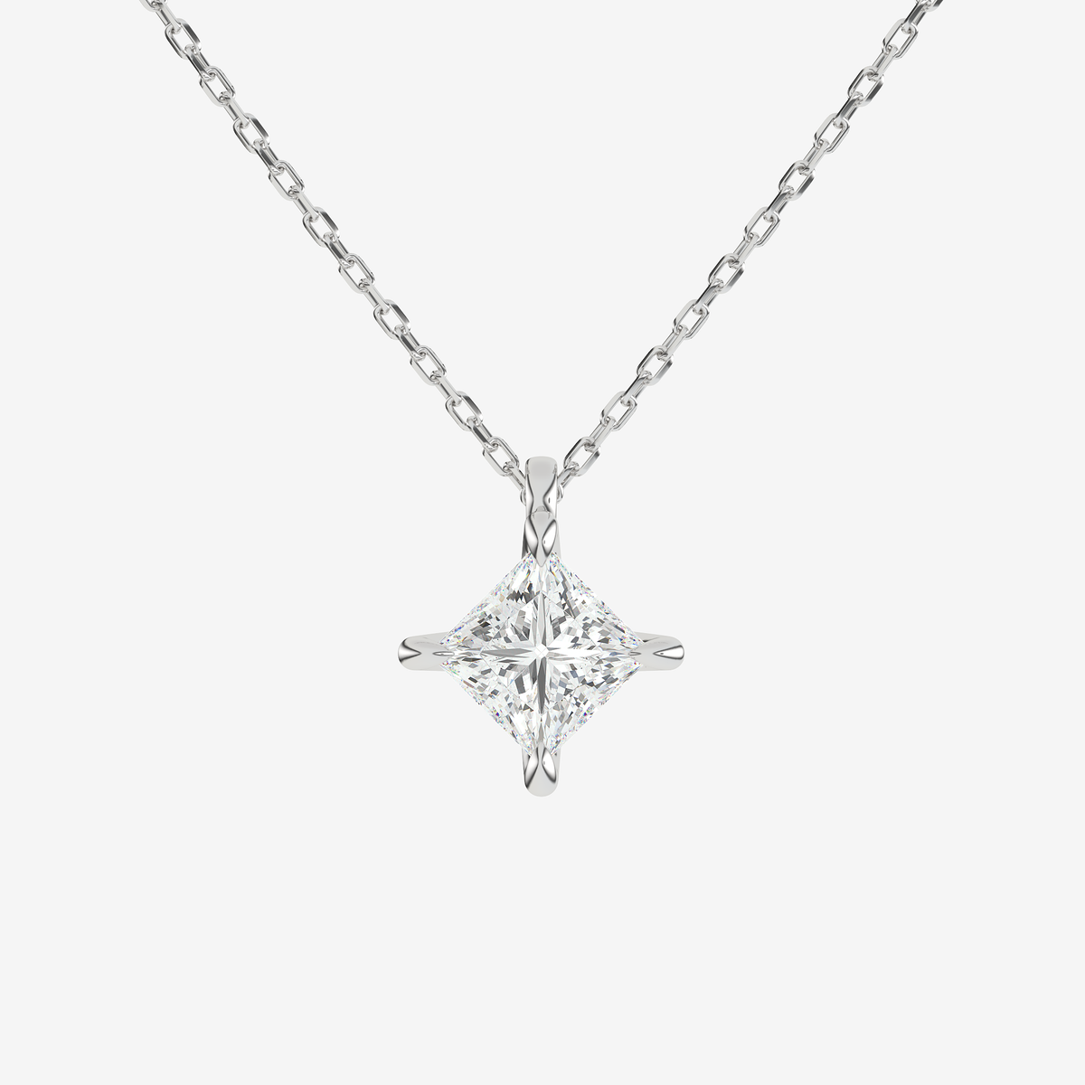Platinum Princess Solitaire Lab Grown Diamond Pendant Necklace