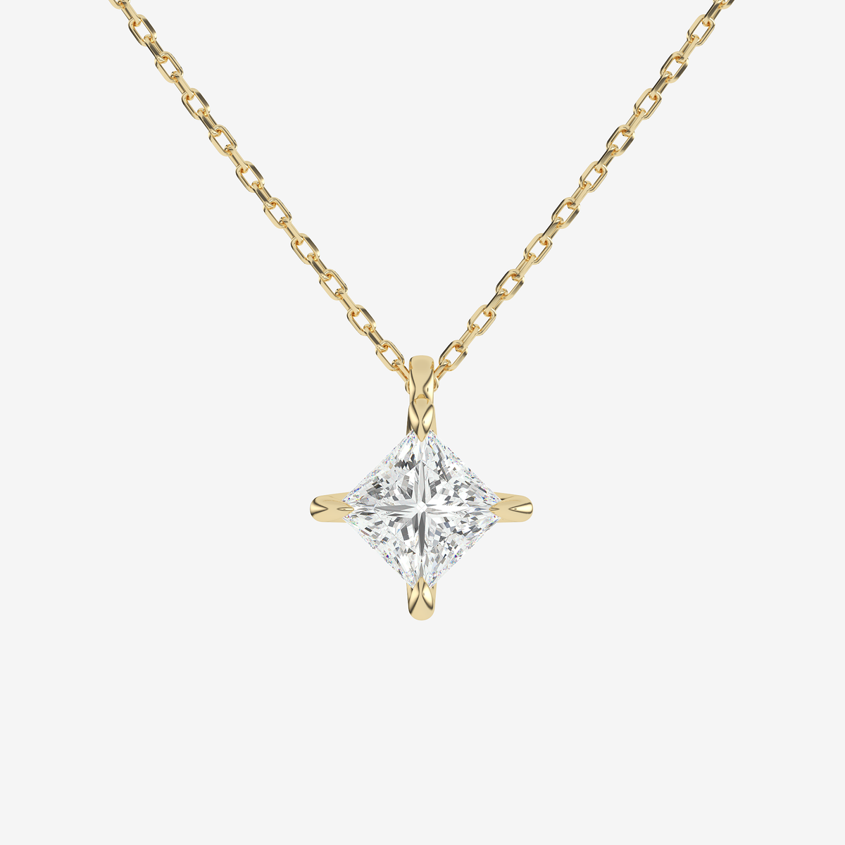 14K Rose Gold Princess Solitaire Lab Grown Diamond Pendant Necklace
