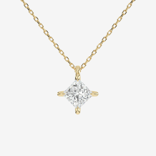 14K Rose Gold Princess Solitaire Lab Grown Diamond Pendant Necklace