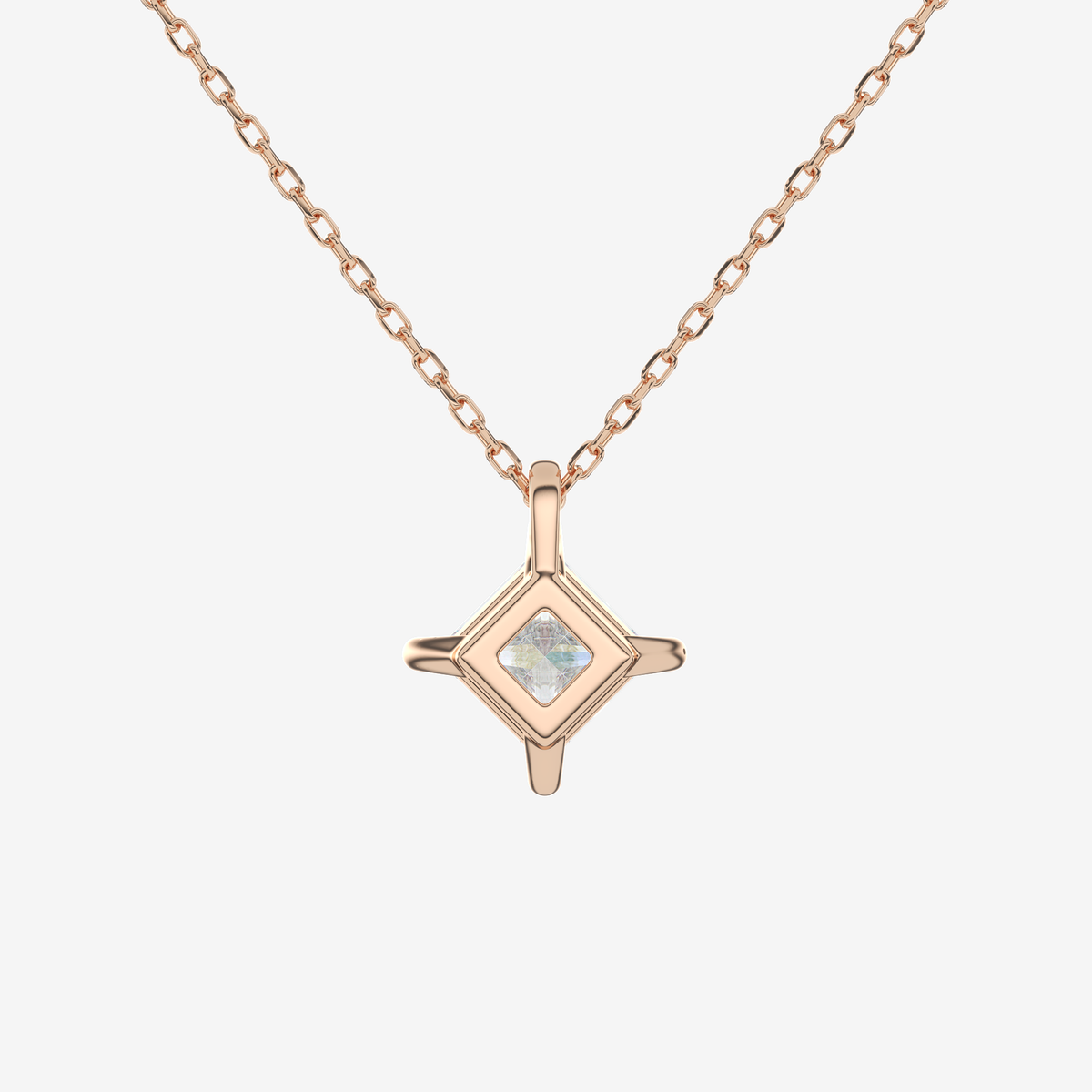 14K Rose Gold Princess Solitaire Lab Grown Diamond Pendant Necklace