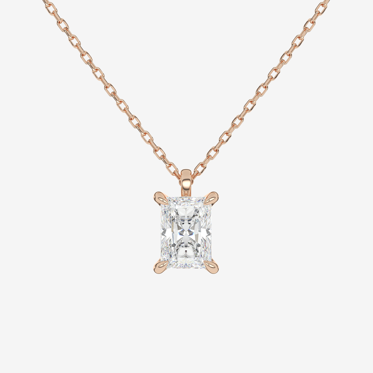 14K Rose Gold Radiant Solitaire Lab Grown Diamond Pendant Necklace