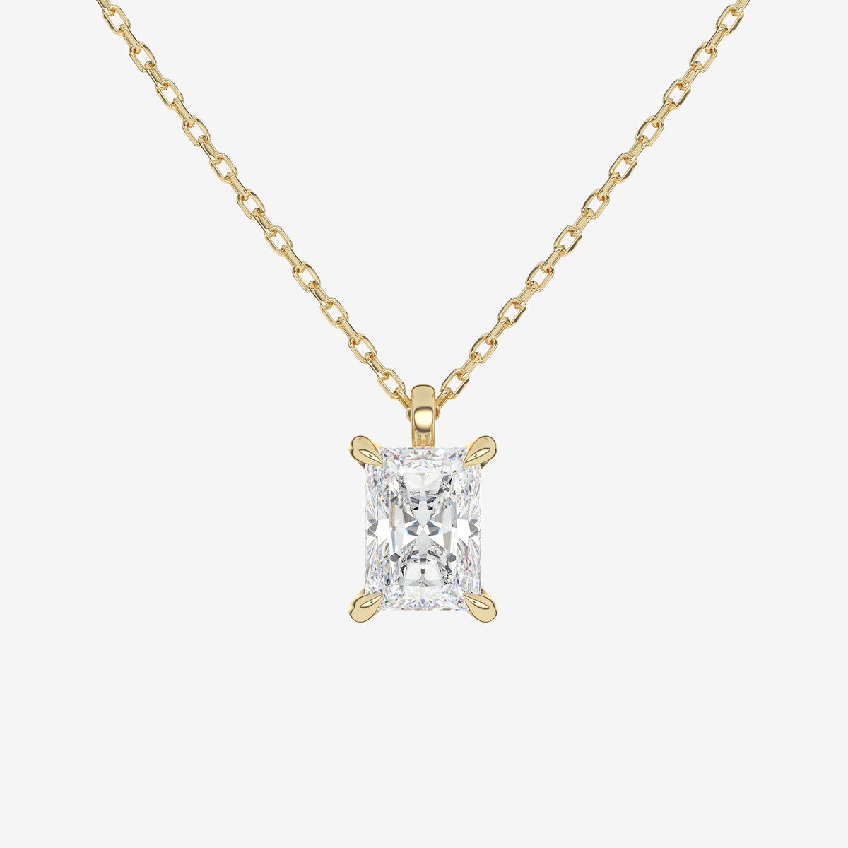 14K Rose Gold Radiant Solitaire Lab Grown Diamond Pendant Necklace