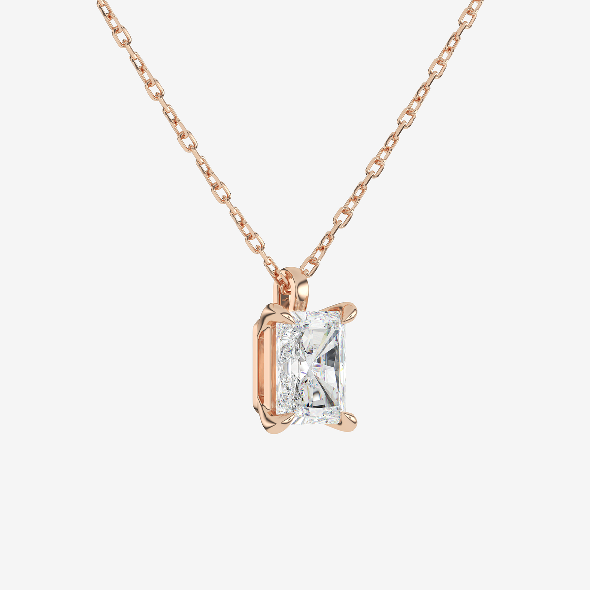 14K Rose Gold Radiant Solitaire Lab Grown Diamond Pendant Necklace