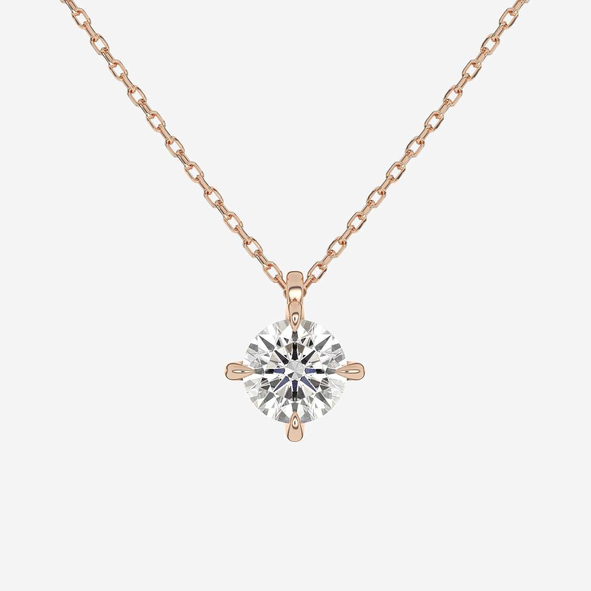 14K Rose Gold Round Solitaire Lab Grown Diamond Pendant Necklace