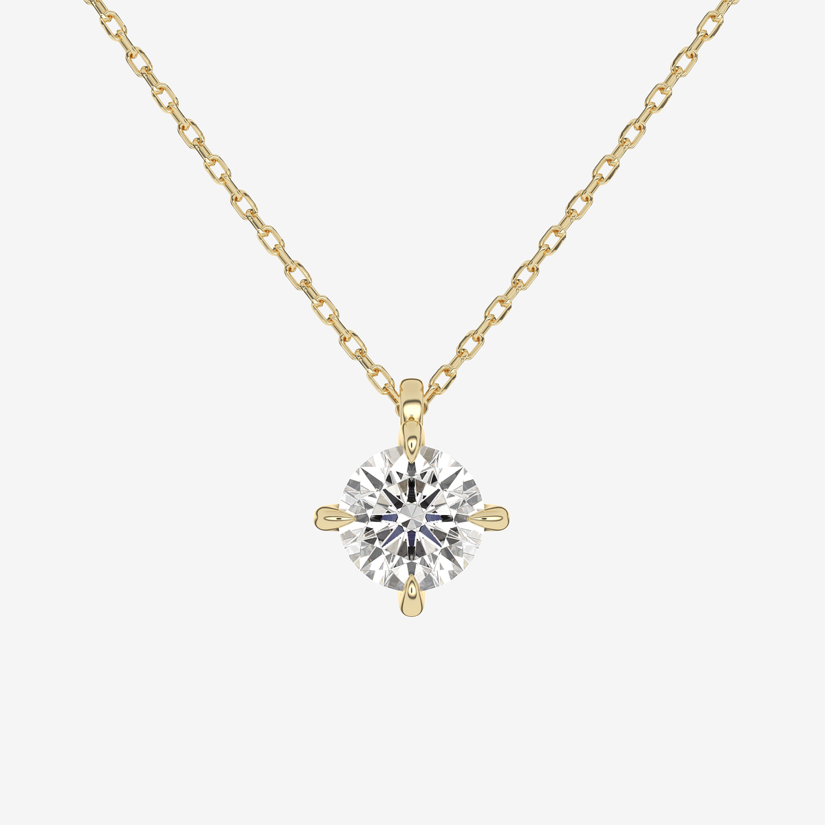 14K Rose Gold Round Solitaire Lab Grown Diamond Pendant Necklace